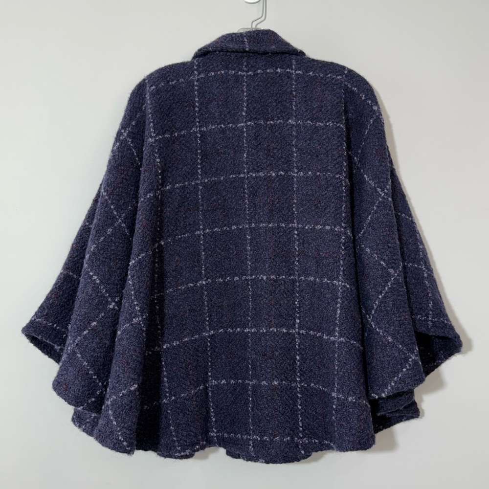 John Branigan Weavers Ireland Poncho Cape Jacket Blue Plaid Wool Tweed Boucle OS - Picture 10 of 16